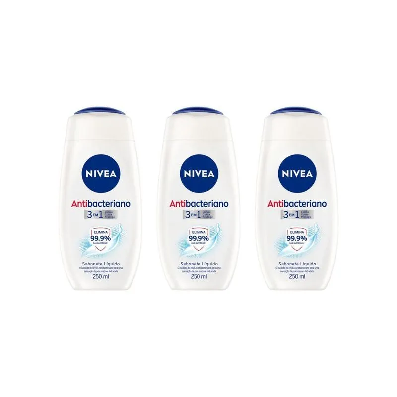 Sabonete Liquido Nivea 250ml Antibacteriano 3em1 - Kit C/3un