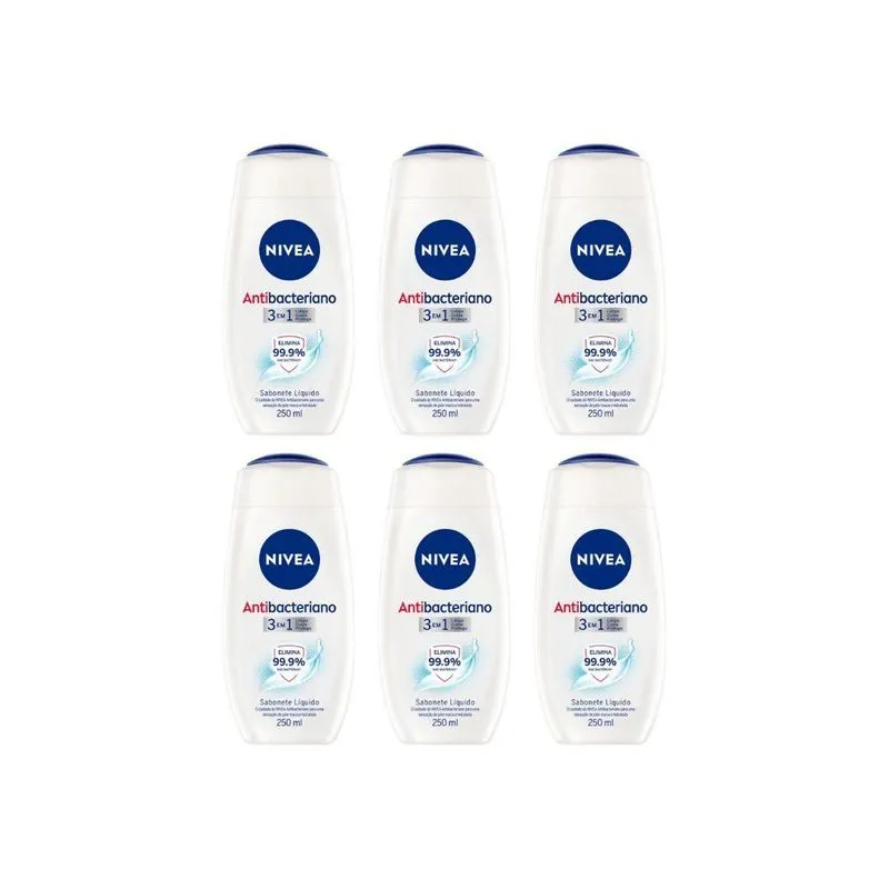 Sabonete Liquido Nivea 250ml Antibacteriano 3em1 - Kit C/6un