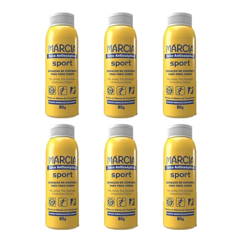 Talco Antisseptico Marcia Sport 80g - Kit c/ 6un