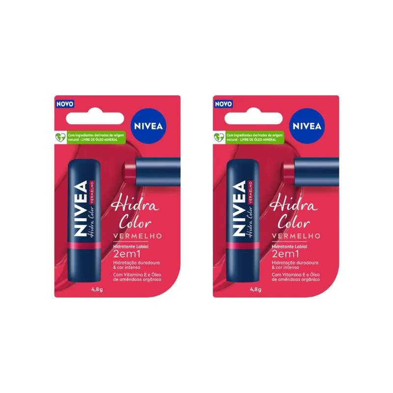 Protetor Labial Nivea 4,8g Hidra Color Vermelho - Kit c/ 2un