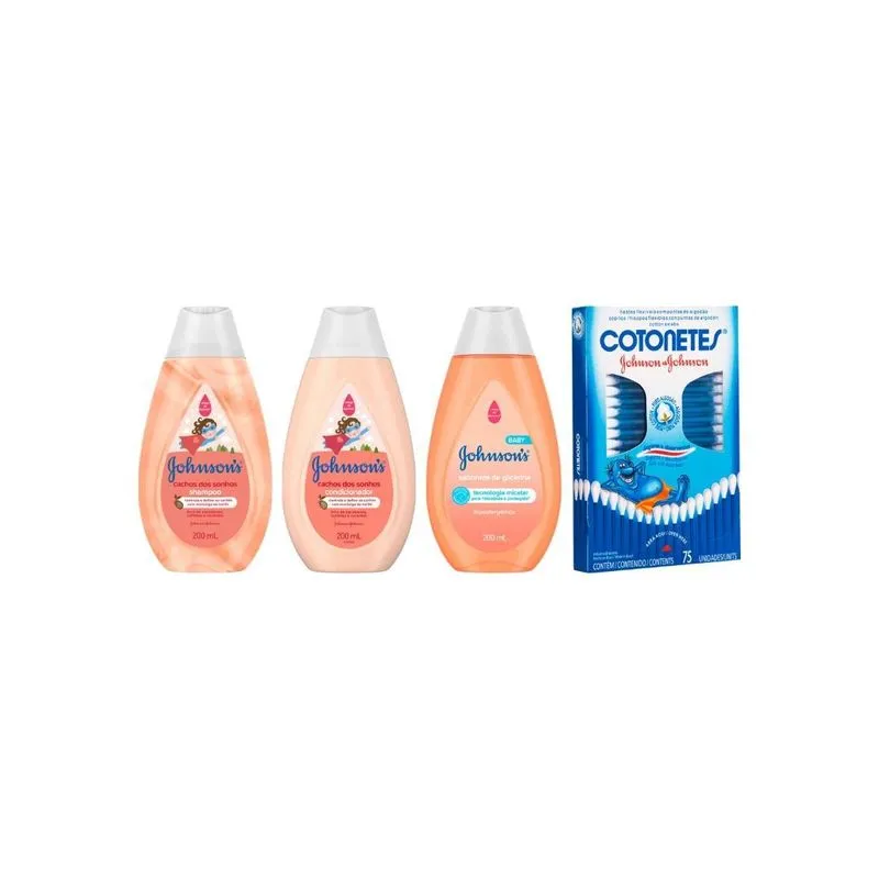 Kit Johnsons Cacheados Sh + Cond + Sab Liq + Cotonete 75un