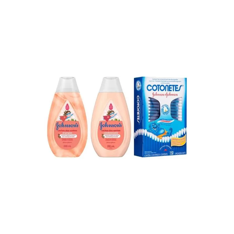 Kit Johnsons Cacheados Sh 200ml + Cond 200ml +cotonete 150un