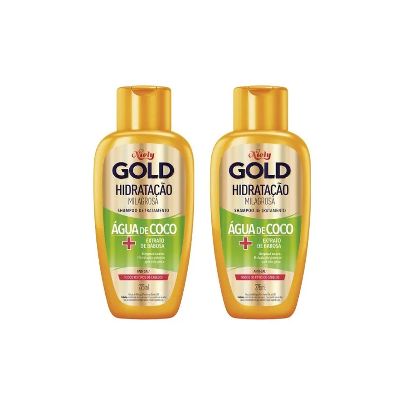Shampoo Niely Gold 275ml Agua Coco Hidratação - Kit c/ 2un
