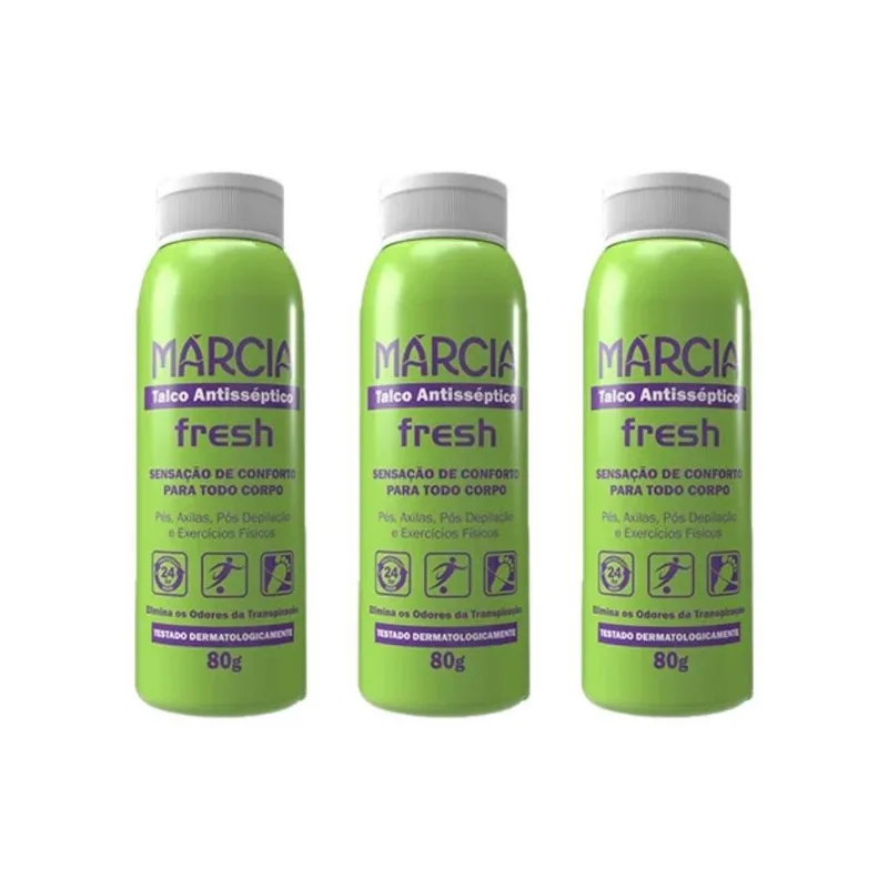 Talco Antisseptico Marcia Fresh 80g - Kit Com 3un
