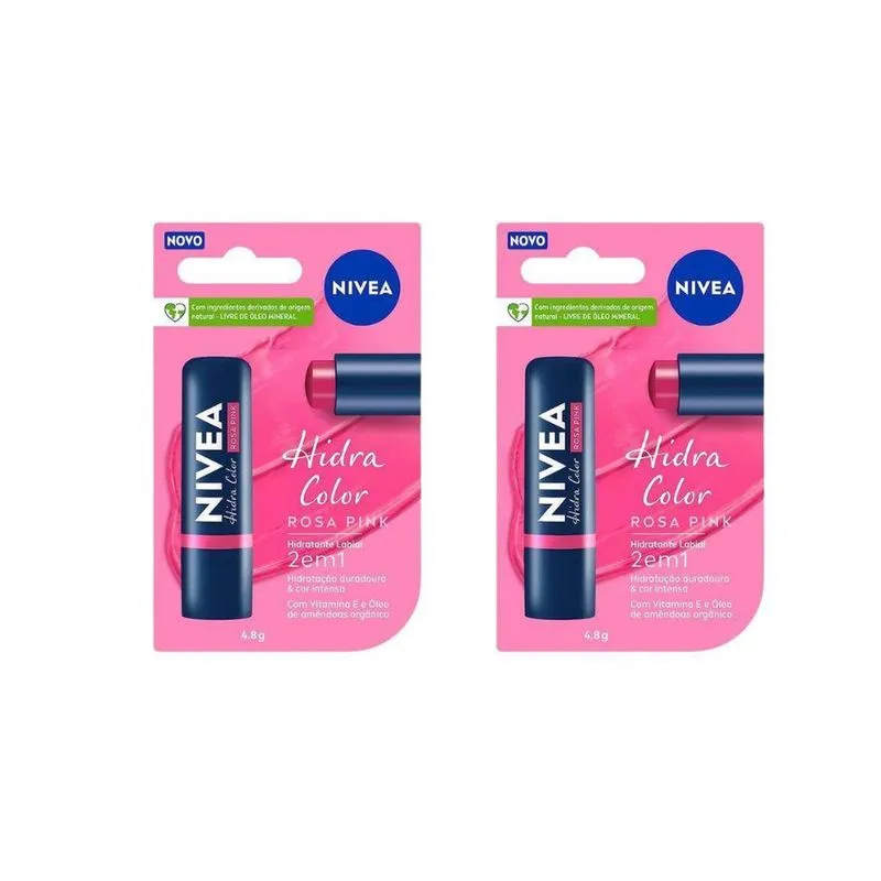 Protetor Labial Nivea 4,8G Hidra Color Rosa - Kit C/2Un