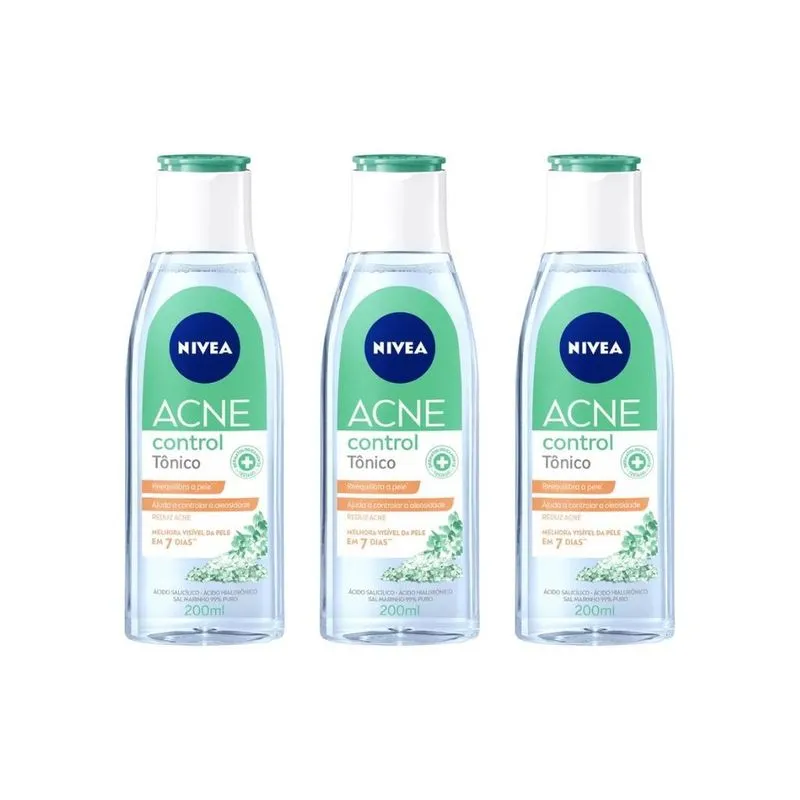Tonico Facial Nivea 200ml Acne Control - Kit Com 3un