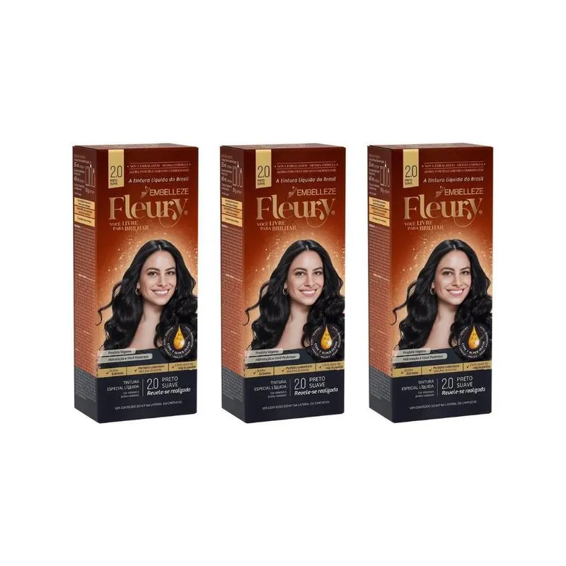 Coloraçao Fleury 1.7 Preto Azulado - Kit Com 3Un