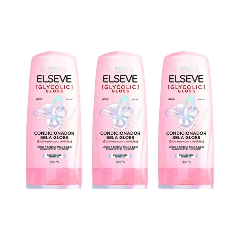 Condicionador Elseve 200ml Glycolic Gloss- Kit C/3un
