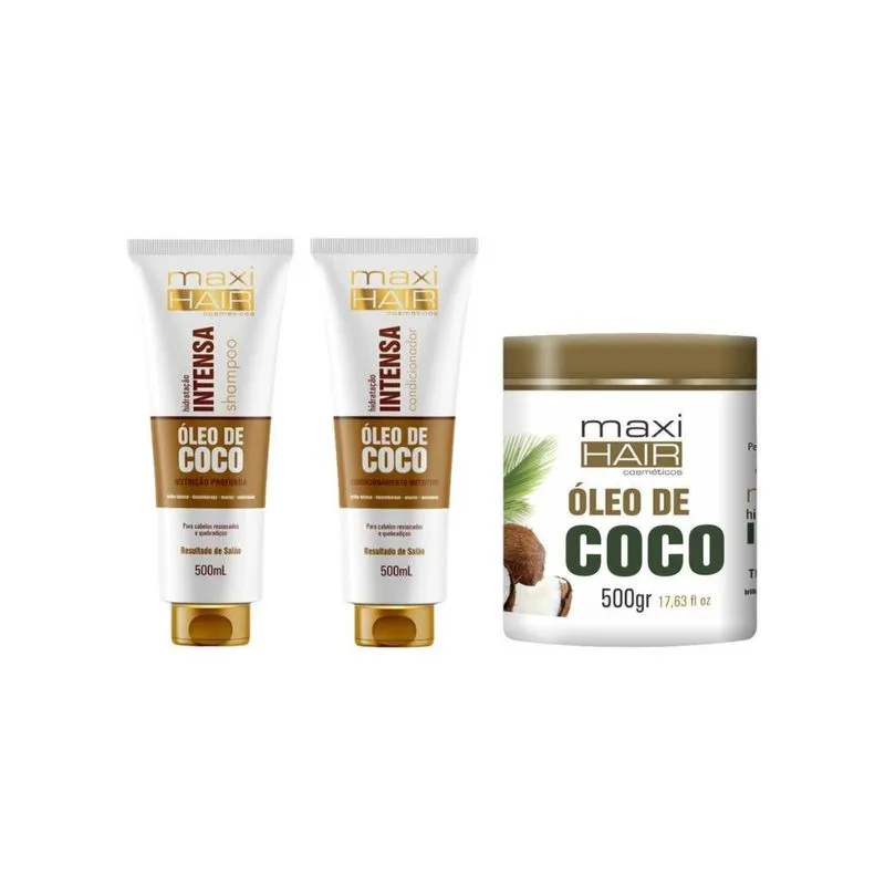 Kit Oleo De Coco Hidrat Int Maxihair 500Ml Shamp + Cond + Masc