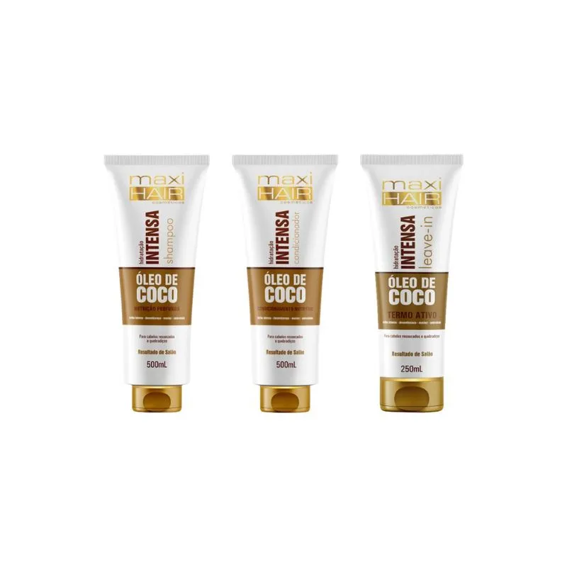 Kit Oleo de Coco Hidrataçao Int Maxihair Shamp + Cond + Leave-In
