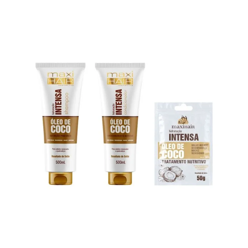 Kit Oleo de Coco Hidrataçao Int Maxihair Shampoo + Cond + Sache