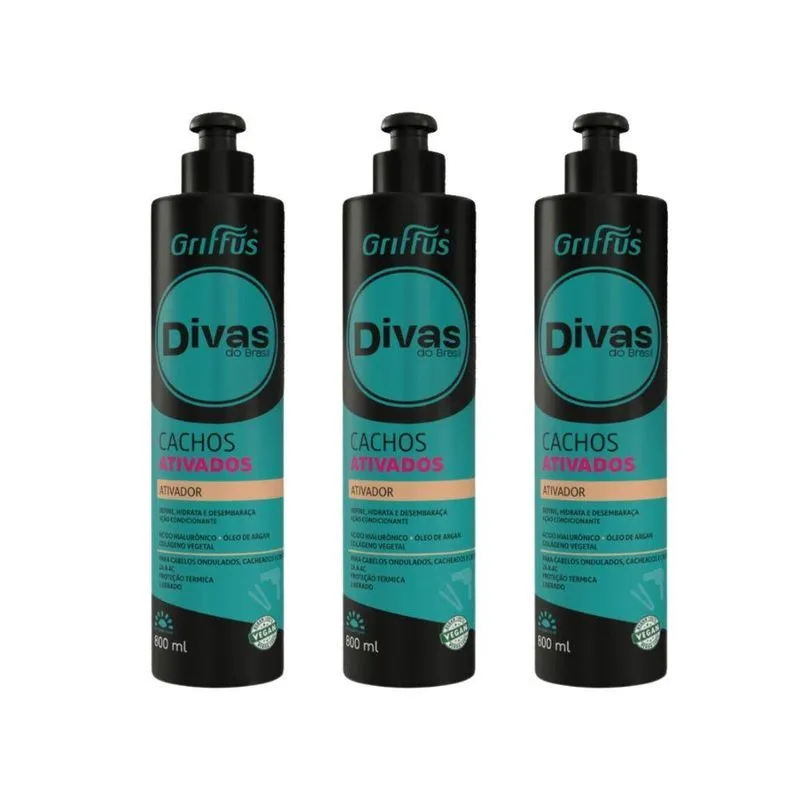 Ativador De Cachos Griffus Divas 800ml - Kit Com 3un