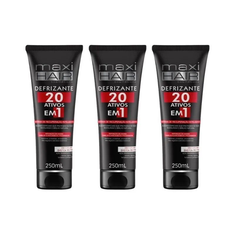 Defrizante Maxihair 250ml 20 Ativos Em 1 - Kit Com 3un