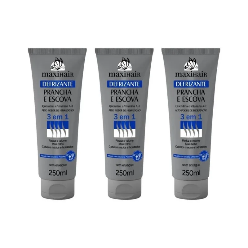 Defrizante Maxihair 250ml Prancha E Escova 3 Em 1-kit 3un