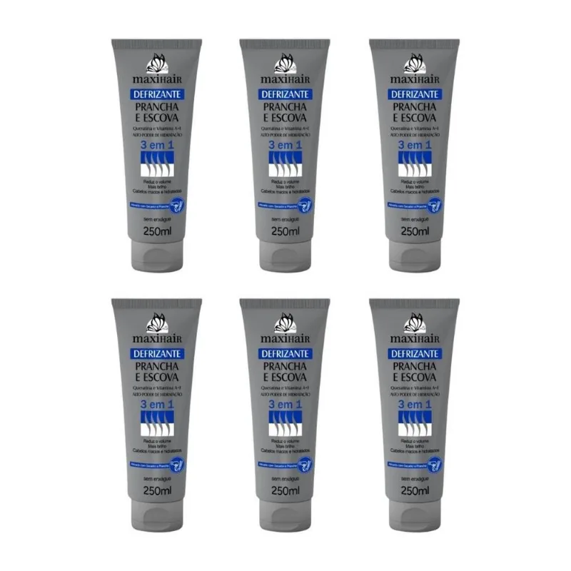Defrizante Maxihair 250ml Prancha E Escova 3 Em 1-kit 6un