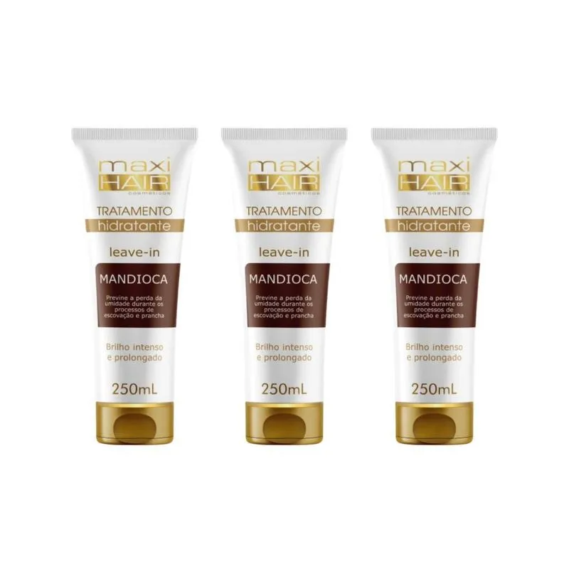 Leave-In Maxihair 250Ml Mandioca Trat Hidratante - Kit C/3Un