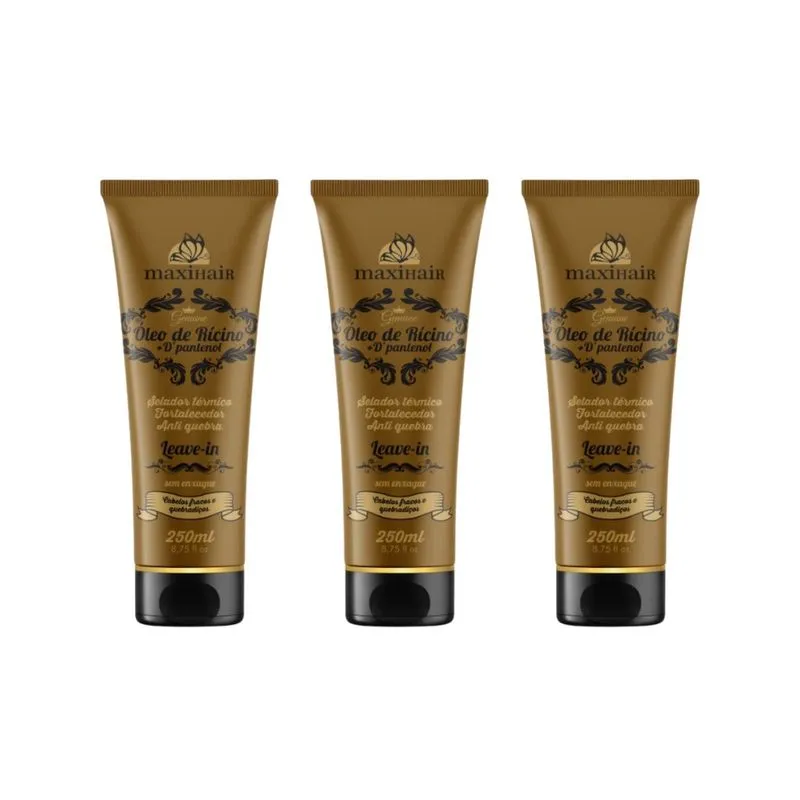 Leave-in Maxihair 250ml Oleo de Ricino + D' Pantenol - 3un