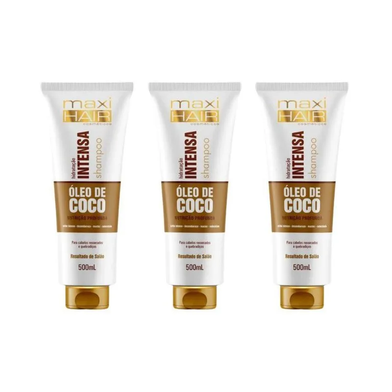 Shampoo Maxihair 500Ml Oleo De Coco Hidrataçao Intensa - 3Un