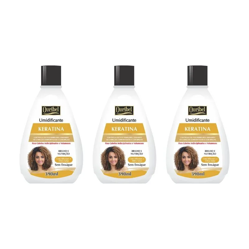 Creme Umidificante Ouribel Keratina 390ml - Kit c/ 3un