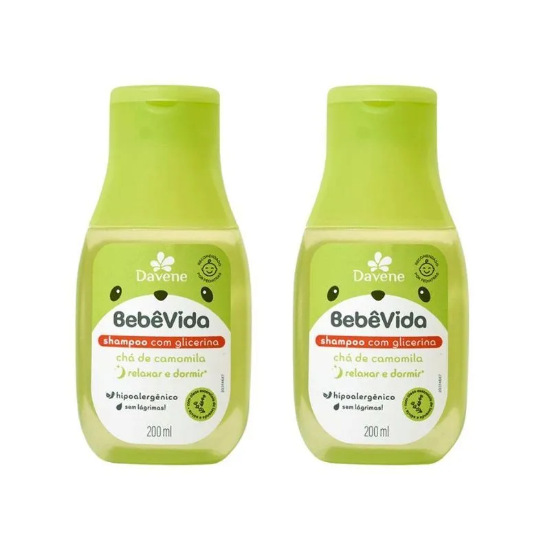 Shampoo Davene Bebe Vida Cha Camomila 200ml - Kit Com 2un