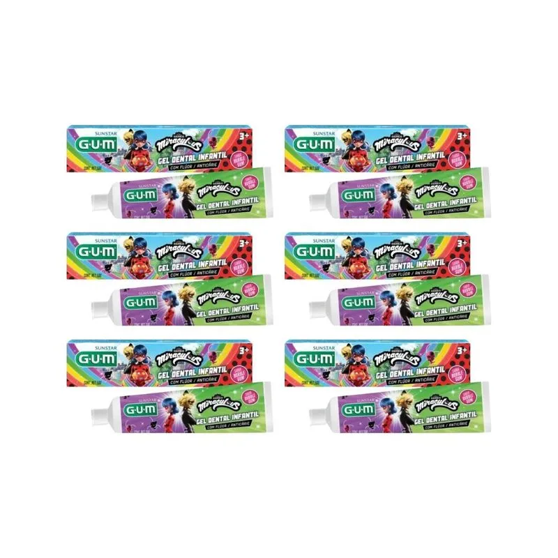 Creme Dental Infantil Gum 50g Miraculous Chiclete- Kit C/6un