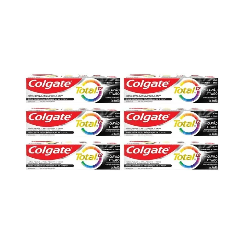 Creme Dental Colgate Total 12 Carvao Ativado 90g - Kit C/6un
