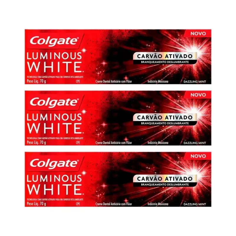 Creme Dental Colgate Luminous White 60g Carvao Ativado- 3un