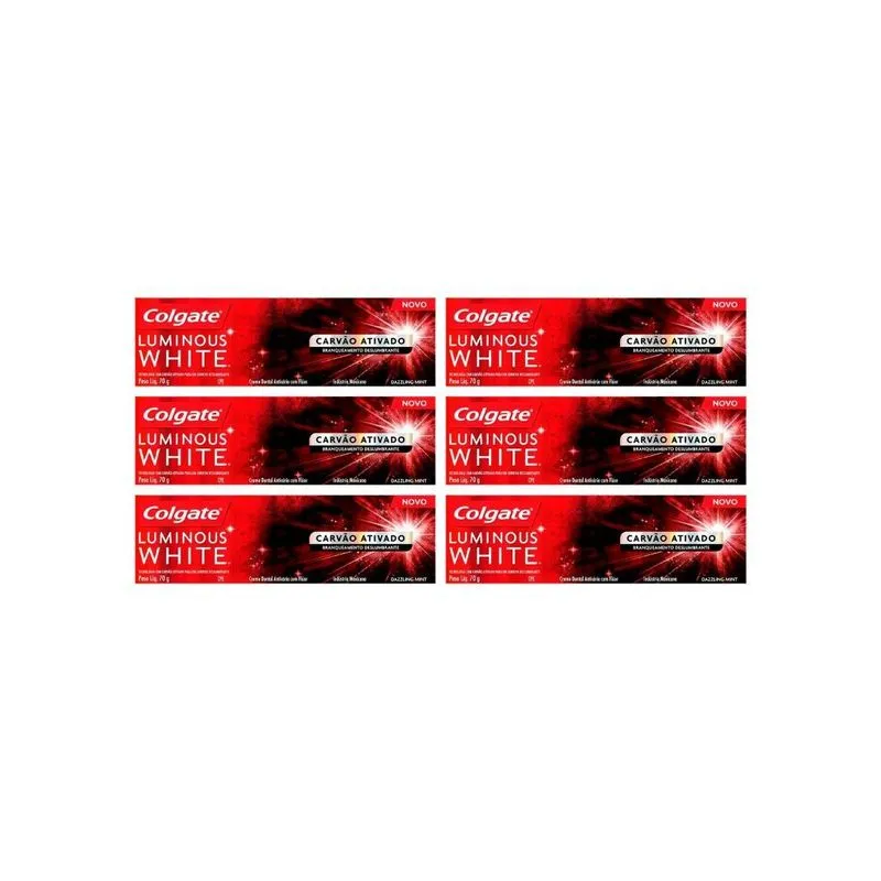 Creme Dental Colgate Luminous White 60g Carvao Ativado- 6un