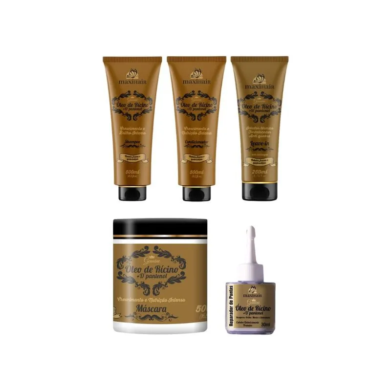 Kit Oleo Ricino + D'Pantenol Maxihair-5 Artigos