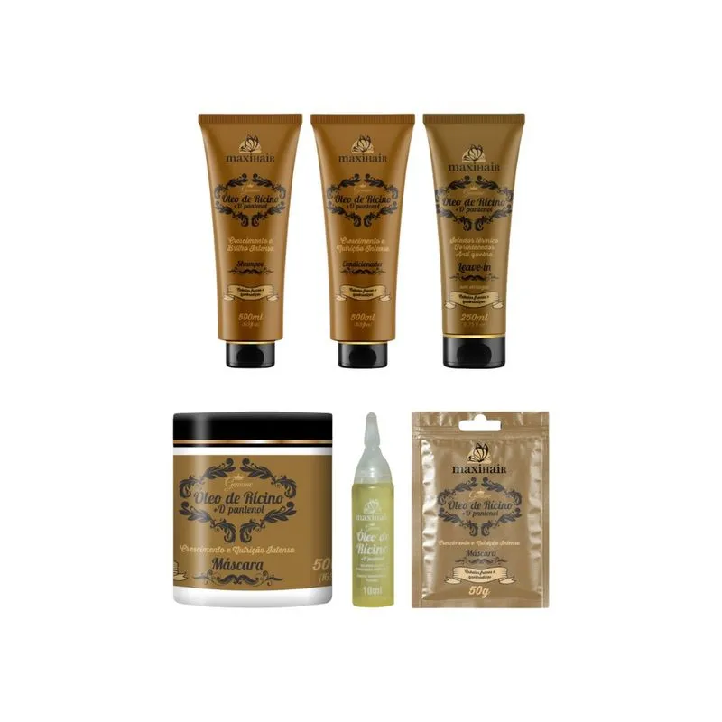 Kit Oleo Ricino + D'Pantenol Maxihair-6 Itens