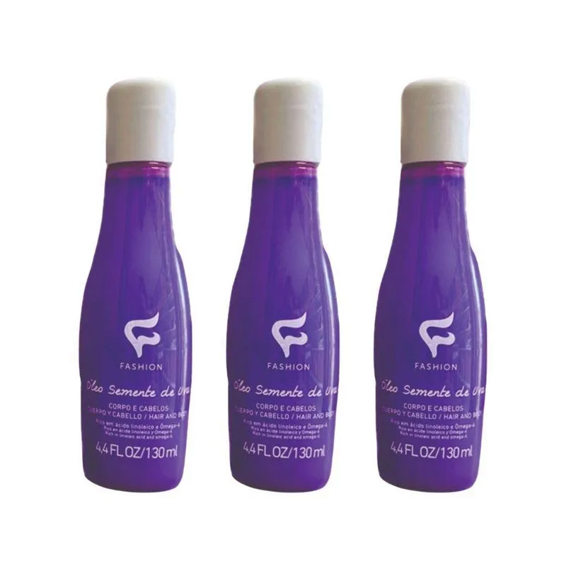 Oleo Fashion Corpo E Cabelo 130ml Semente De Uva - Kit C/3un