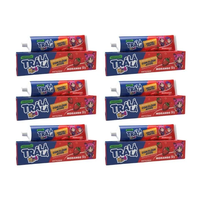 Creme Dental Tra La La Kids Morango 50g - Kit Com 6un