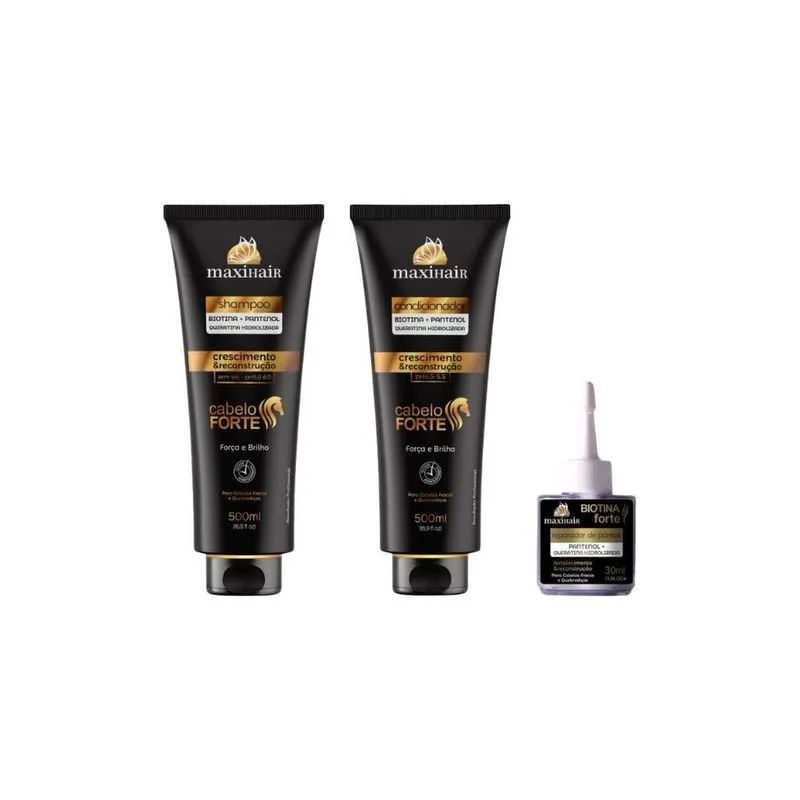 Kit Biotina Forte Maxihair Shamp + Cond + Rep De Pontas
