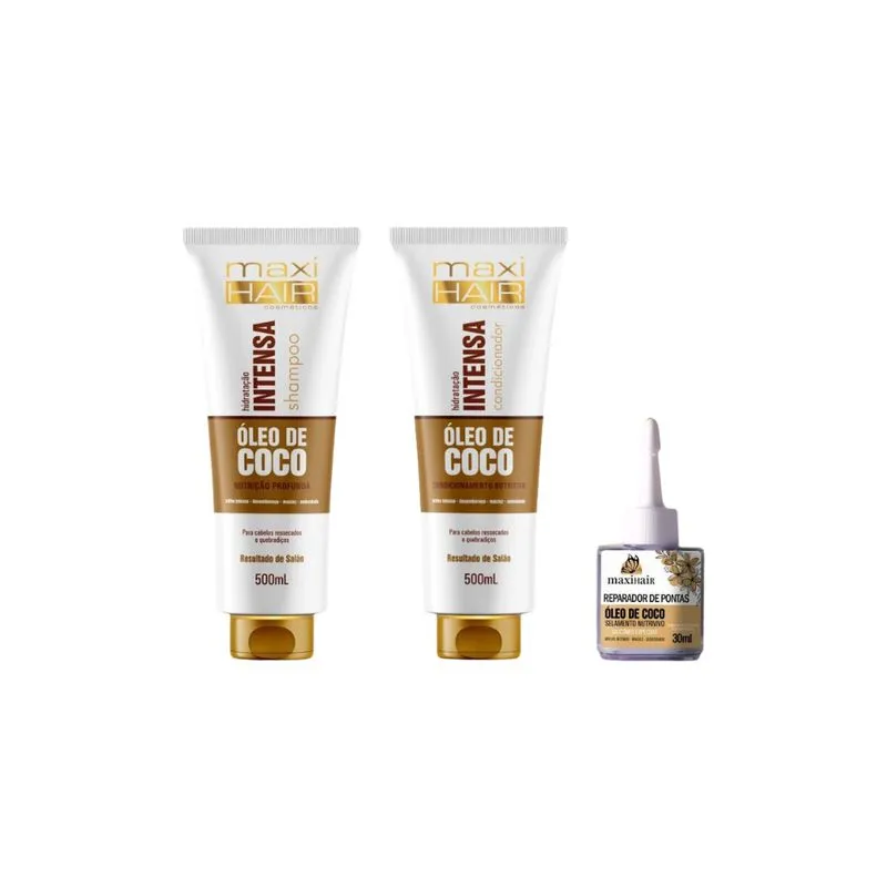 Kit Oleo de Coco Hidrat Int Maxihair Shamp + Cond + Rep Pontas