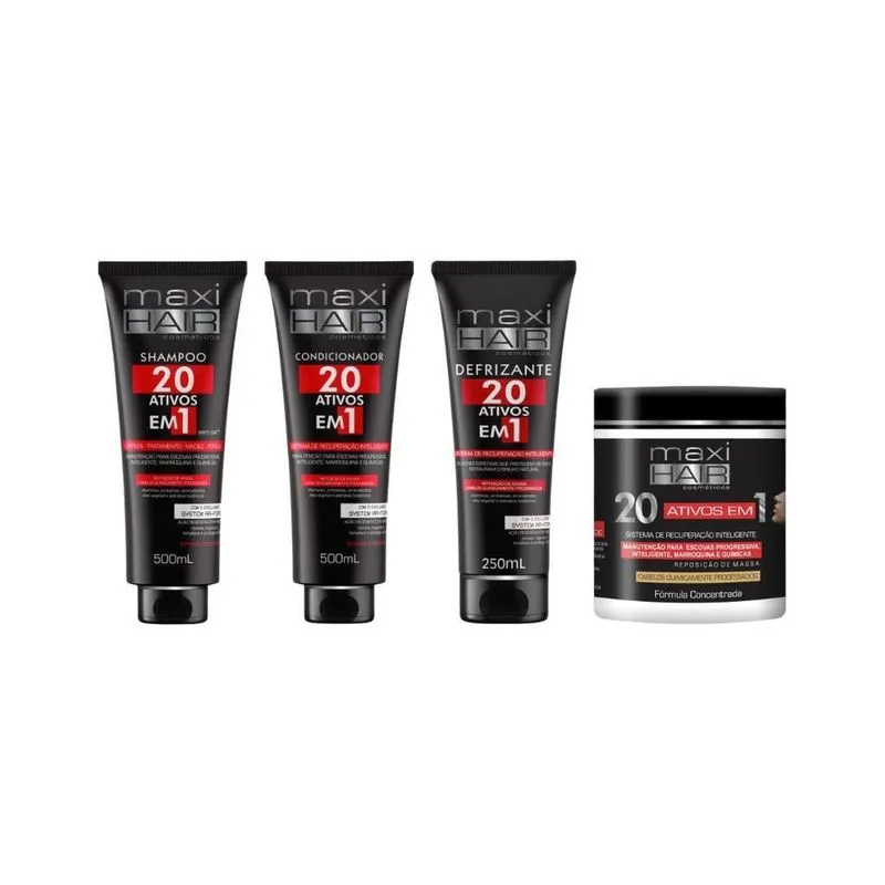 Kit 20 Ativos Em 1 Maxihair Shamp + Cond + Masc + Defrizante