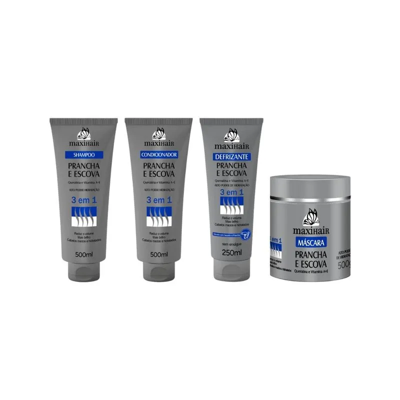Kit Prancha e Escova 3 em 1 Maxihair Shamp + Cond + Masc + Defriz