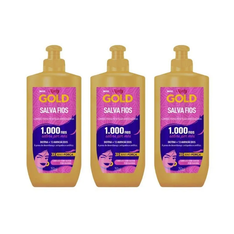 Creme Pentear Niely Gold Salva Fios 250Ml - Kit Com 3Un