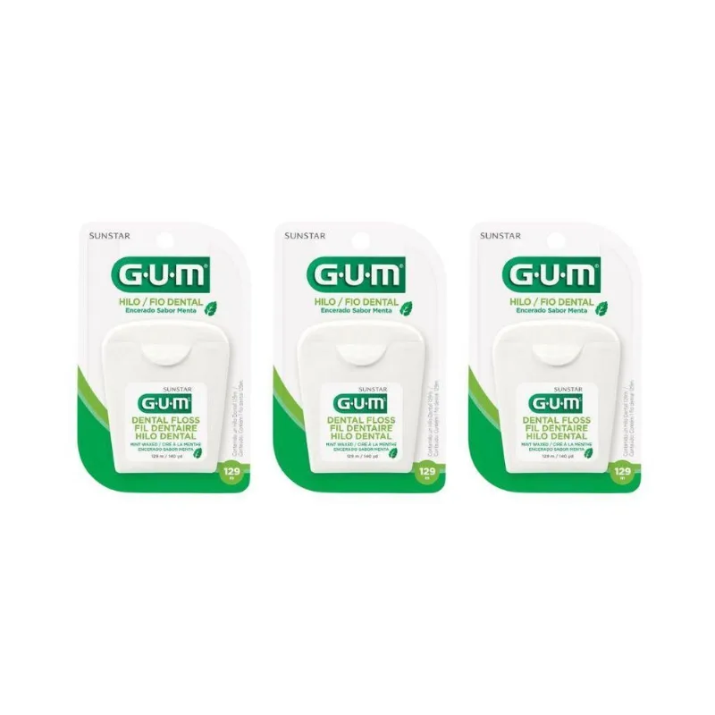 Fio Dental Gum 129m Menta - Kit Com 3un