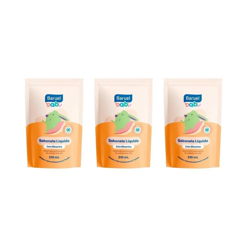 Sabonete Liquido Baruel Baby Refil 210ml Glicerina-kit C/3un