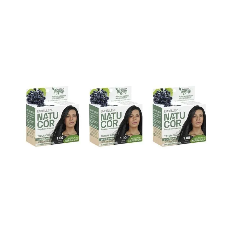 Coloraçao Natucor 1.00 Preto Intenso - Kit Com 3Un