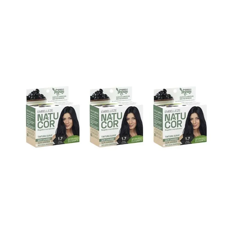 Coloraçao Natucor 1.7 Preto Azulado - Kit Com 3un
