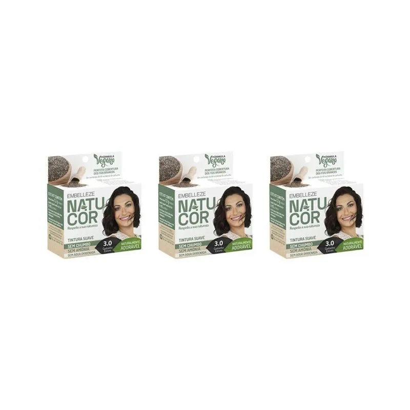Coloraçao Natucor 3.0 Castanho Escuro - Kit Com 3un