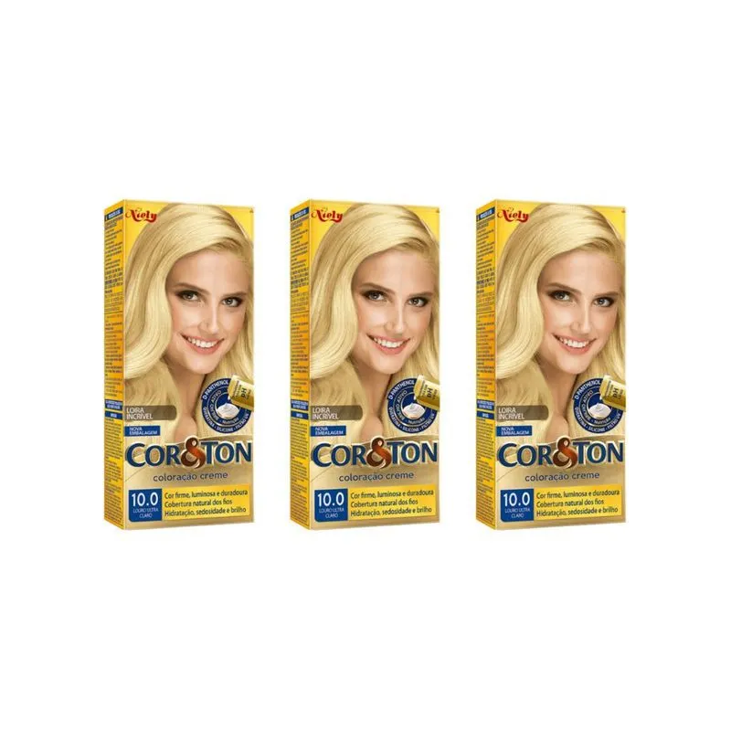 Coloraçao Cor&Ton 10.0 Louro Ultra Claro 50g-Kit C/3
