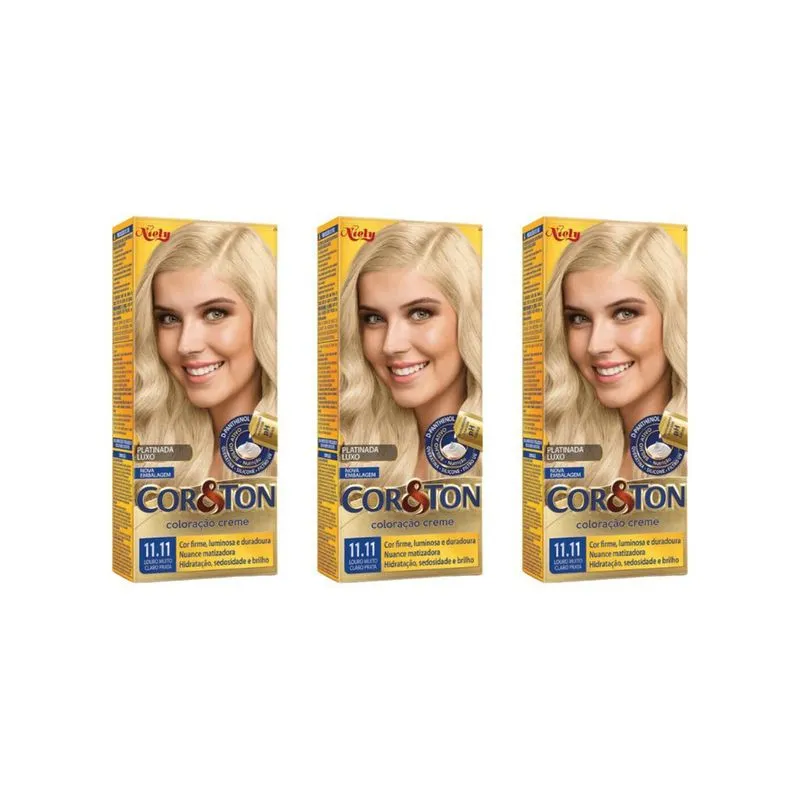 Coloraçao Cor&Ton 11.11 Louro Mto Prata 50g-Kit C/3