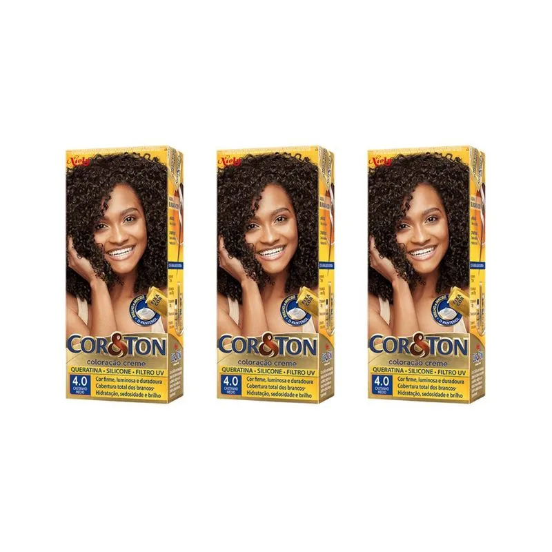 Coloraçao Cor&Ton 4.0 Castanho Medio 50g-Kit C/3