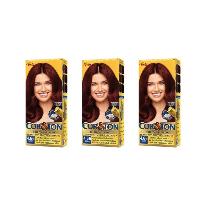 Coloraçao Cor&Ton 4.66 Borbeaux 50g-Kit C/3