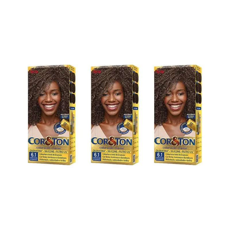 Coloraçao Cor&Ton 6.1 Louro Escuro Acinzentado 50g-Kit C/3