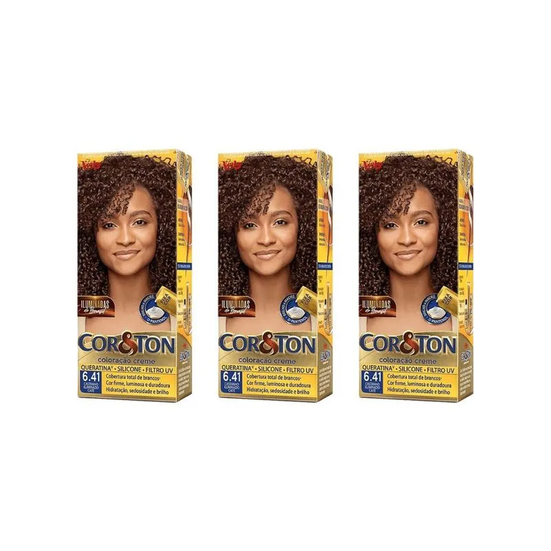 Coloraçao Cor&Ton 6.41 Cast Iluminado Café 50g-Kit C/3