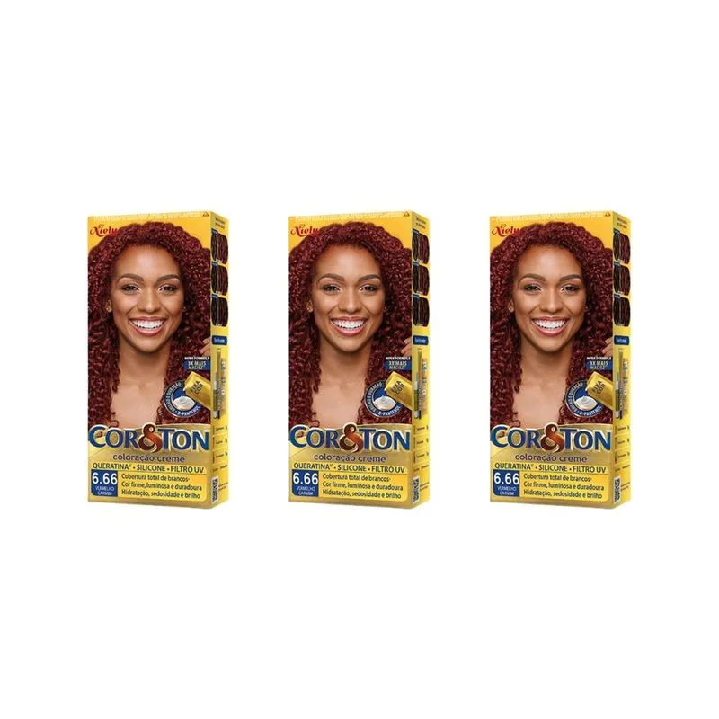 Coloraçao Cor&Ton 6.66 Louro Escuro Vermelho 50g-Kit C/3