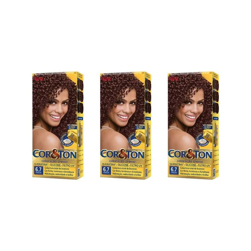 Coloraçao Cor&Ton 6.7 Chocolate 50g-Kit C/3